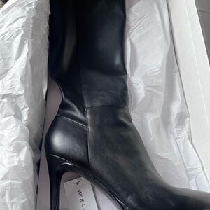Nine West Black Leather Knee-High Boots Wide Calf